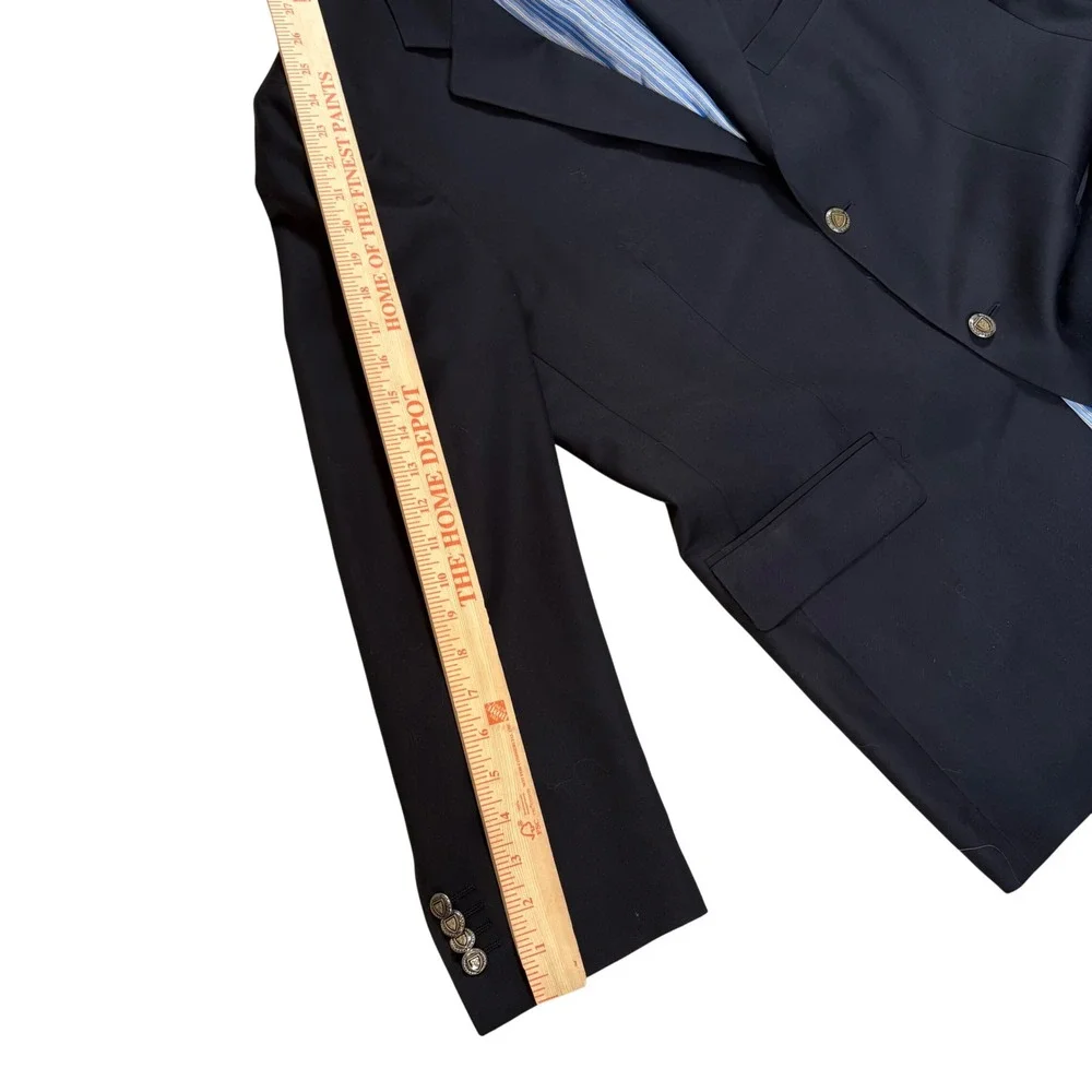 Gianni Manzoni Super 150s Italian Wool Blazer Jacket Black Gold Buttons Mens 42R